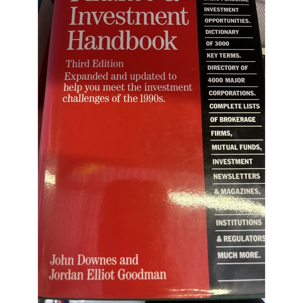 Finance & Investment Handbook Downes & Goodman 3rd Ed 1990 HC w/Dust Jacket
